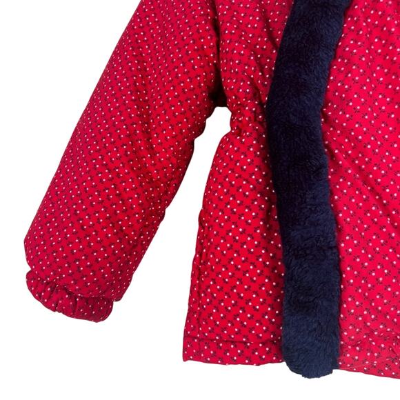 Tommy Hilfiger Puffer Coat Girls 3T Red Floral Nylon Bow Sherpa Trim Winter - Picture 3 of 5